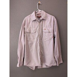 Simms Fishing Button Down Long Sleeve Shirt Red White Striped Men's Size Medium
